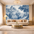 Azure Tropic Ink Outline Tropical Wallpaper for Calm Blue Interiors