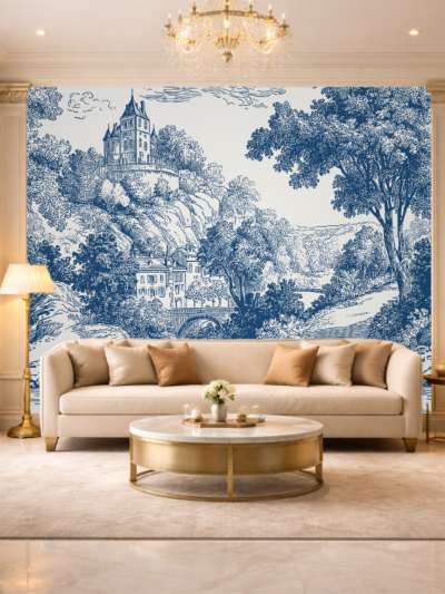 Azure Tropic Ink Outline Tropical Wallpaper for Calm Blue Interiors