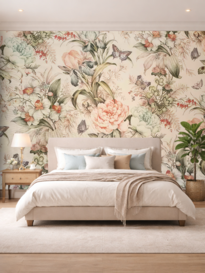 Blush Aviary Floral and Bird Wallpaper for Elegant Interiors