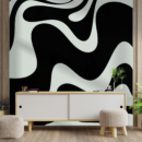 Monochrome Wave Curve Abstract Wallpaper for Modern Homes
