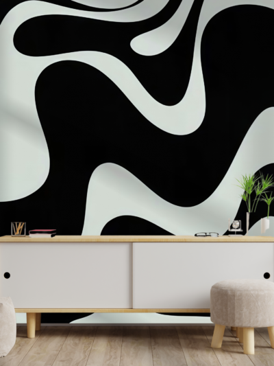 Monochrome Wave Curve Abstract Wallpaper for Modern Homes
