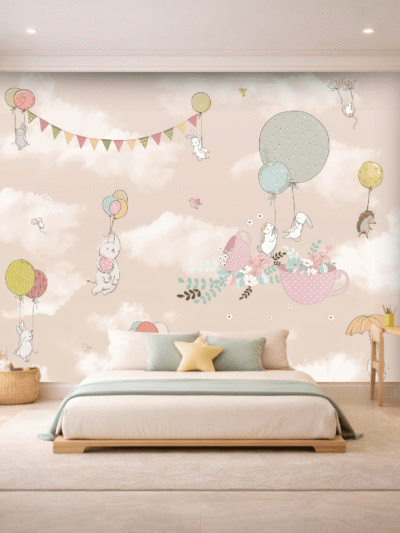 Skybound Whimsy Animal Wallpaper for Kids
