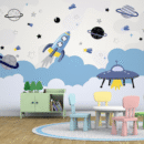 Cosmic Drift Space Kids Wallpaper for Calm Blue Bedrooms