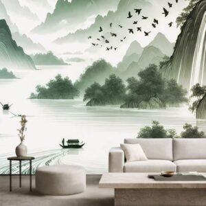 Tropical Wallpaper Green Valley Serence River for Living Room
