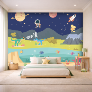 Space Dinosaur Adventure Kids Room Wallpaper
