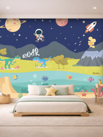 Space Dinosaur Adventure Kids Room Wallpaper – Playroom Wall Mural