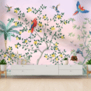 Tropical Parrots Floral Branches Wallpaper for Lively Interiors