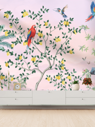 Tropical Parrots Floral Branches Wallpaper for Lively Interiors