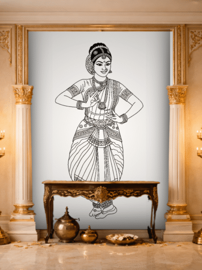 Black White Kathak Dance Art Wallpaper – Indian Heritage Wall Mural