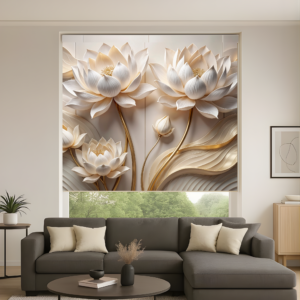 3D White Gold Floral Luxury Blinds