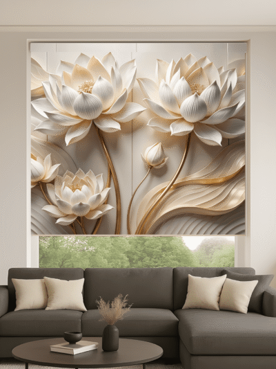 3D White Gold Floral Luxury Blinds for Elegant Living Rooms