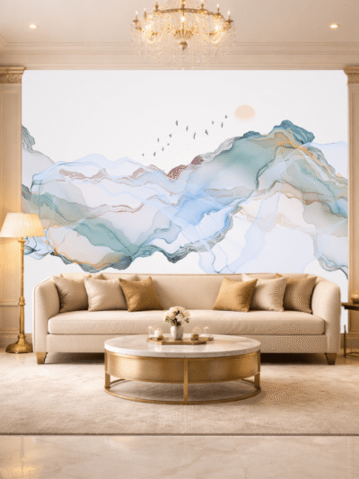 Ink Landscape Boat Serenity Art Wallpaper – Japanese Zen Wall Mural