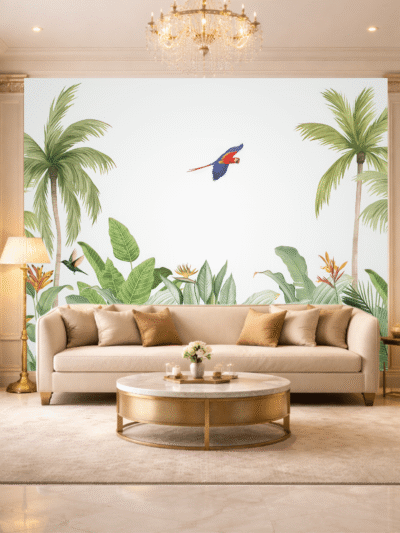 Green Tropical Garden Birds Paradise Wallpaper – Botanical Wall Mural