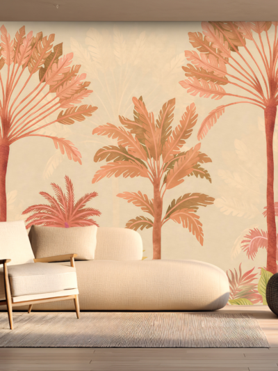 Pastel Tropical Leaves Modern Aesthetic Wallpaper – Botanical Wall Mural