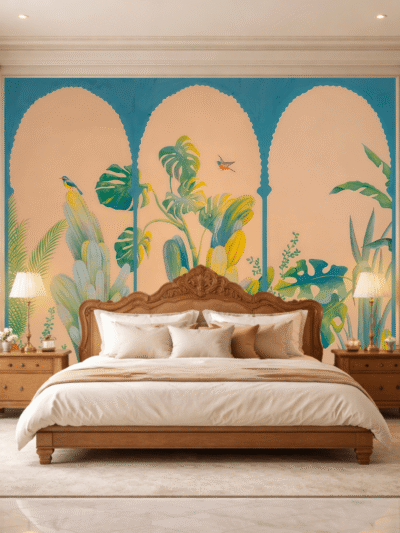 Tropical Blue Pastel Arched Wallpaper – Modern Geometric Wall Mural