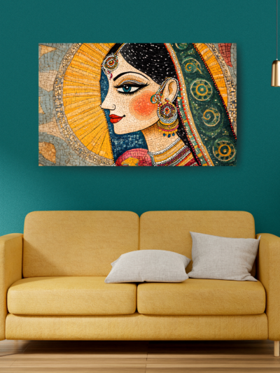 Multicolor Traditional Woman Ethnic Canvas Art – Indian Heritage Wall Decor