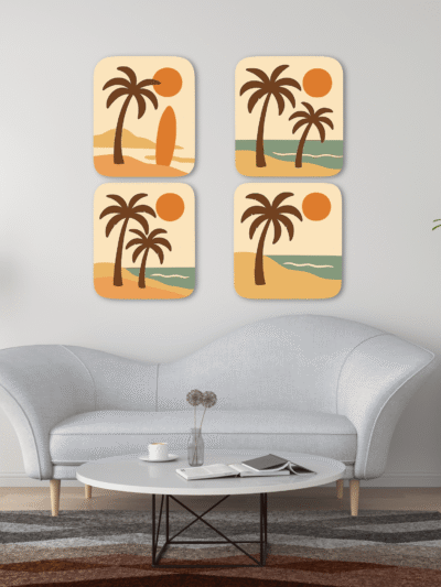 Tropical Botanical Set of Four Canvas Art – Modern Leaf Wall Decor
