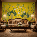 Yellow Green Floral Birds Branch Wallpaper – Nature Wall Mural