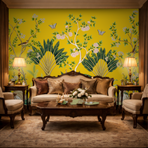Yellow Green Floral Birds Branch Wallpaper