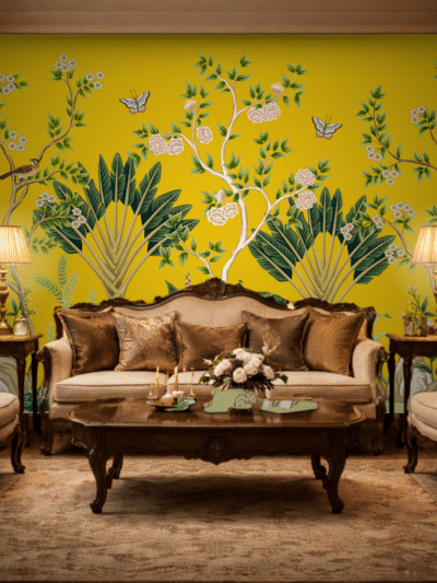 Yellow Green Floral Birds Branch Wallpaper – Nature Wall Mural