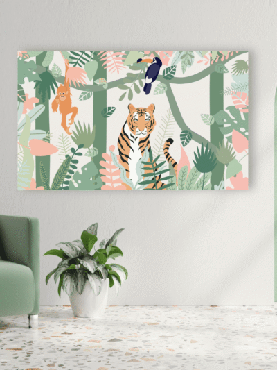 Pastel Graphic Jungle Botanical Canvas Art – Modern Nature Wall Decor
