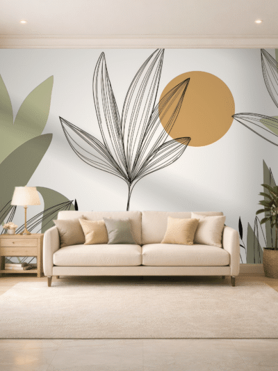 Bare Palm Minimal Outline Wallpaper for Tropical Interiors
