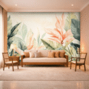 Pink Peach Tropical Trees Tall Wallpaper – Botanical Wall Mural