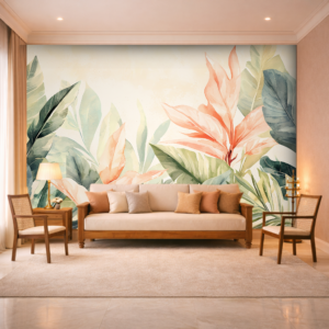 Pink Peach Tropical Trees Tall Wallpaper