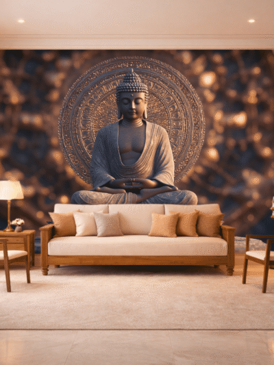 Copper Buddha Dark Mystic Luxury Wallpaper for Serene Spaces