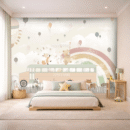 Dreamy Pink Sky Cartoon Kids Wallpaper for Calm Nurseries