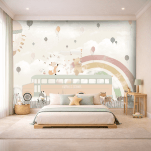 Dreamy Pink Sky Cartoon Kids Wallpaper