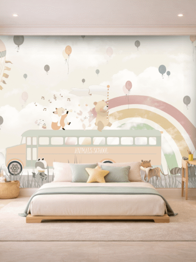 Dreamy Pink Sky Cartoon Kids Wallpaper for Calm Nurseries