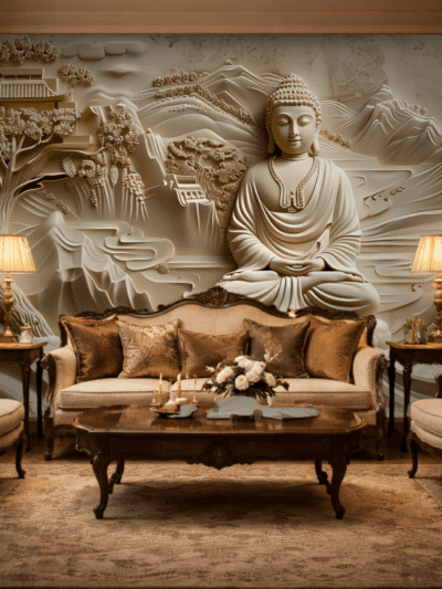 3D White Buddha Elite Serenity Wallpaper – Spiritual Wall Mural