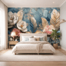 Luminous Dark Blue Floral Elegance Wallpaper – Botanical Wall Mural