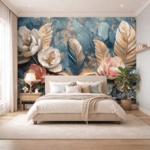 Luminous Floral Elegance Dark Blue Wallpaper
