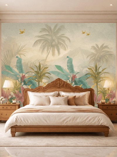 Silent Tropical Leaves Serenity Wallpaper – Botanical Wall Mural