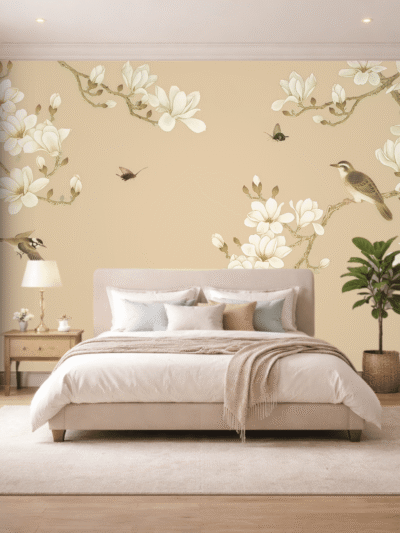 Beige Blossom Birds Serenity Wallpaper – Floral Wall Mural