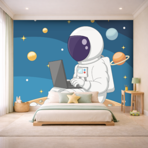 Astronaut Space Adventure Kids Room Wallpaper