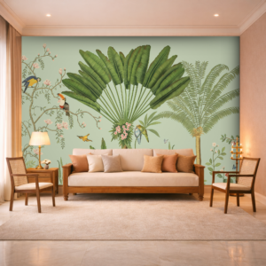 Sky Bloom Tropical Leaves Blue Wallpaper