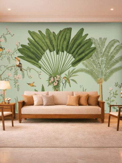 Sky Bloom Blue Tropical Leaves Wallpaper Mural