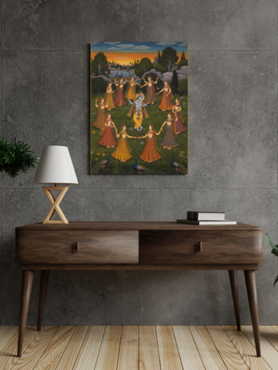 Divine Ras Leela Krishna Gopis Canvas Art – Indian Spiritual Wall Decor