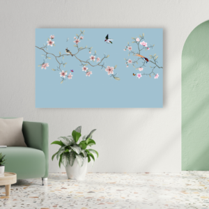 Sky Blue Floral Birds Elegant Canvas Frame