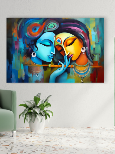 Ethereal Radha Krishna Divine Love Canvas Art – Spiritual Wall Decor