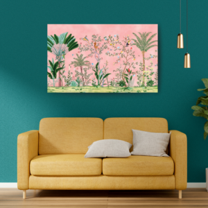 Blush Tropical Leaves Aesthetic Canvas Frame