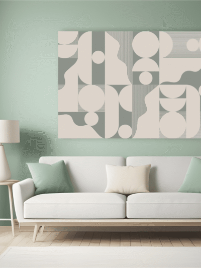 Grey Green Geometric Abstract Canvas Art for Modern Offices