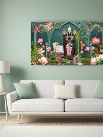 Sacred Venkateshwar Pichwai Temple Canvas Art for Prayer Rooms