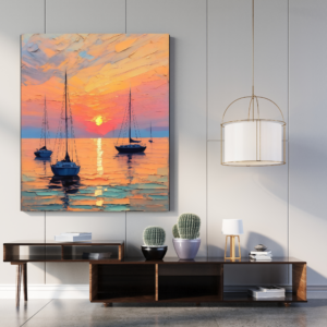 Boat At Dusk Gradient Sky Canvas