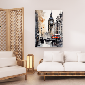 Clock Tower Ink Landscape Canvas Art