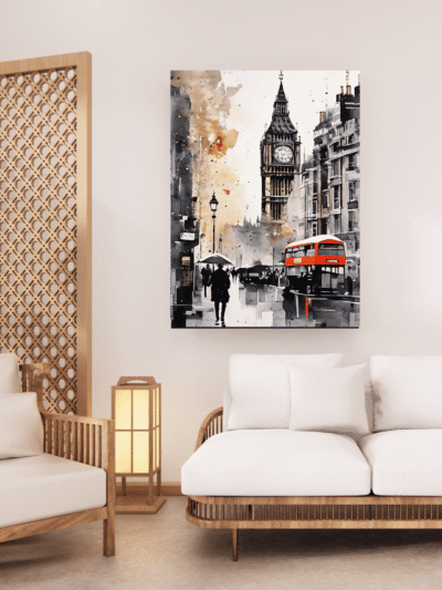 Clock Tower Ink Landscape Canvas Art – Monochrome Architecture Wall Decor