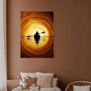 Silhouette Boatman Sunset Reflection Canvas